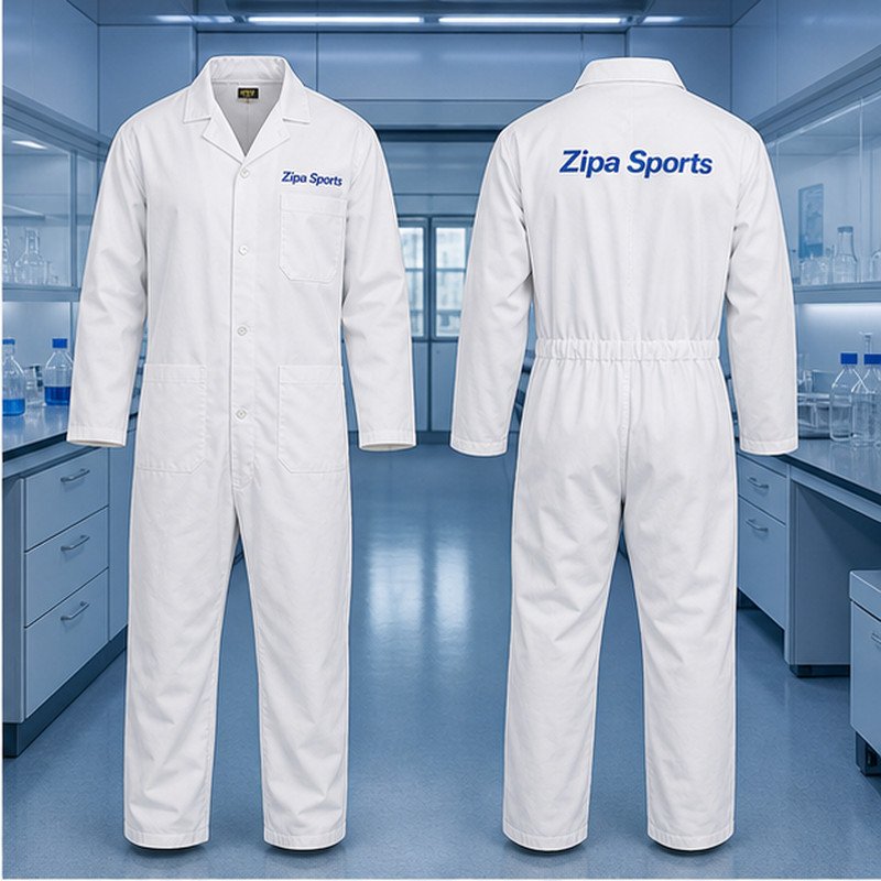 Custom white lab coat with notched collar manufactured by ZipaSports