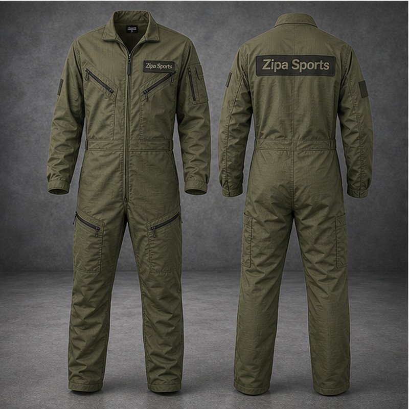 Custom lightweight ripstop work coveralls in 200 GSM poly-cotton manufactured by ZipaSports