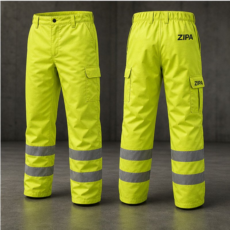 Custom hi-vis waterproof over-trousers manufactured by ZipaSports