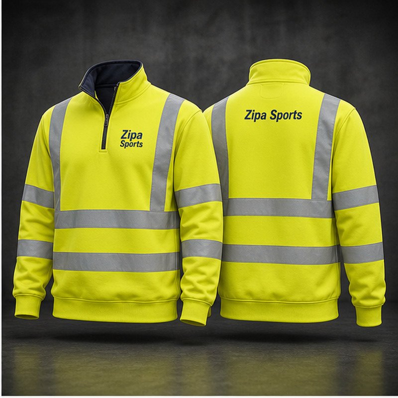 Custom hi-vis quarter-zip work sweatshirt manufactured by ZipaSports