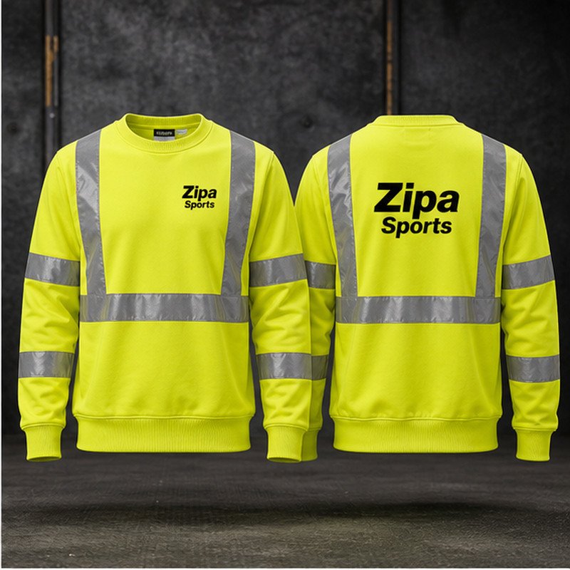 Custom hi-vis crew-neck work sweatshirt manufactured by ZipaSports