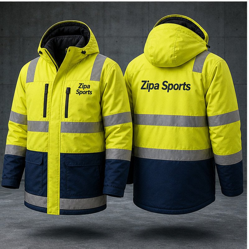Custom hi-vis winter work parka manufactured by ZipaSports