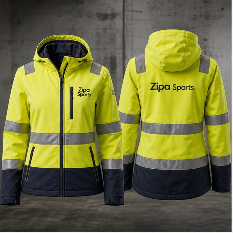 Custom women's hi-vis work jacket manufactured by ZipaSports