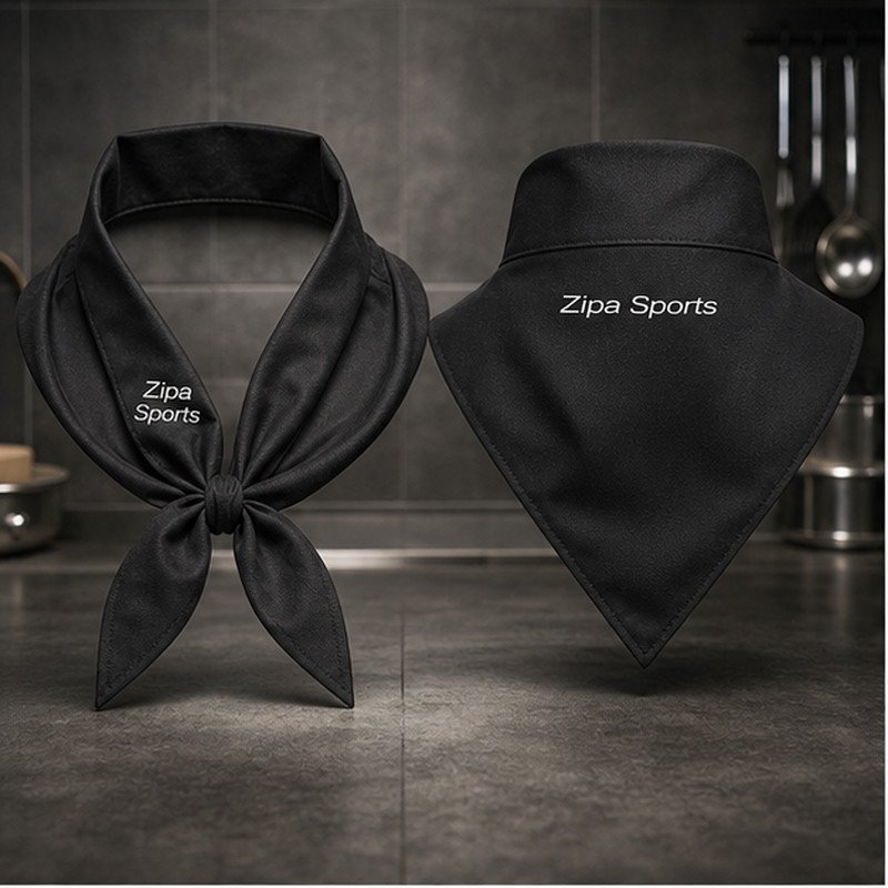 Custom chef neckerchiefs in bias-cut poly-cotton manufactured by ZipaSports