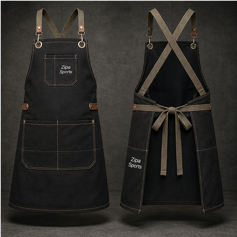 Custom cross-back canvas aprons in 320 GSM cotton canvas manufactured by ZipaSports