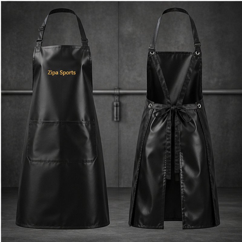 Custom wipe-clean waterproof aprons in PU-coated polyester manufactured by ZipaSports
