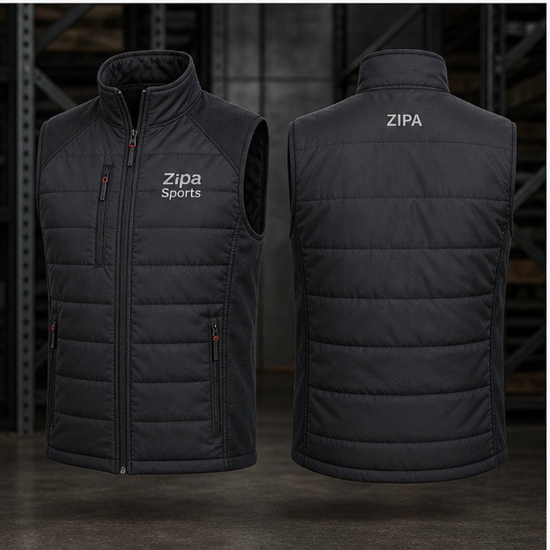 Custom quilted bodywarmers and gilets with embroidered chest logo manufactured by ZipaSports