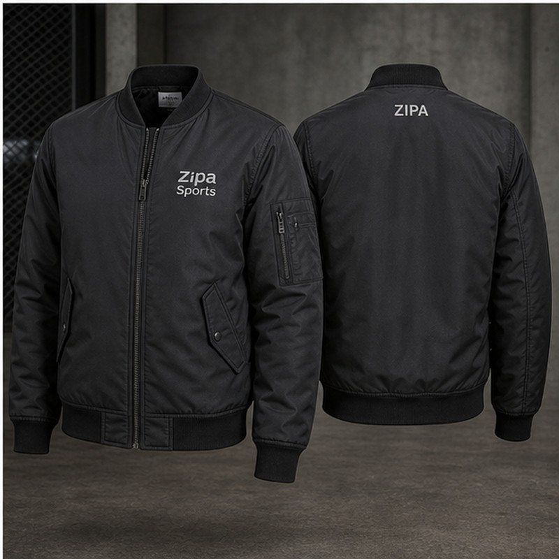 Custom bomber work jackets with quilted lining and knitted storm cuffs manufactured by ZipaSports