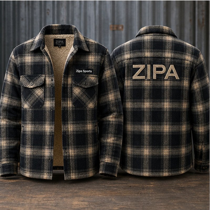 Custom fleece-lined shirt jacket overshirt manufactured by ZipaSports