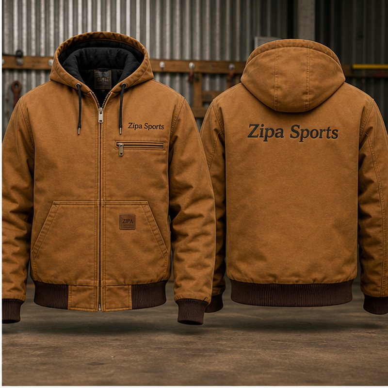 Custom hooded duck canvas work jacket manufactured by ZipaSports