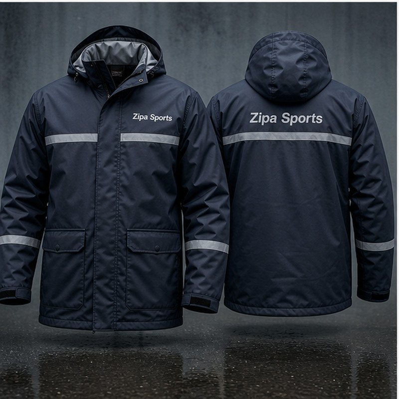 Custom hooded long work rain coat manufactured by ZipaSports