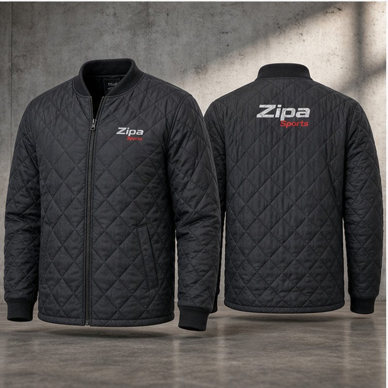 Custom quilted liner jackets with press-stud front manufactured by ZipaSports