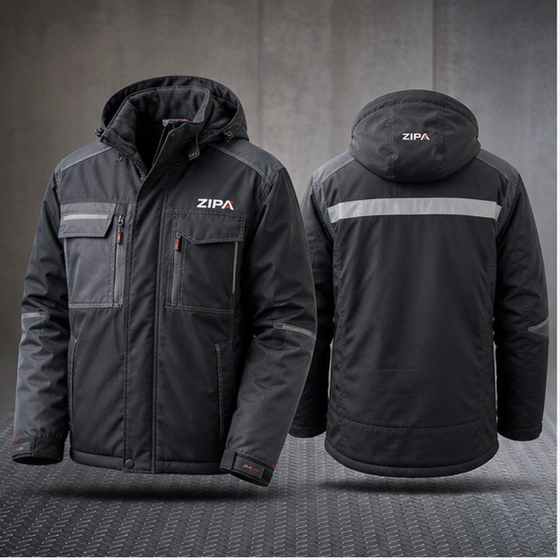 Custom winter work parkas with quilted lining and fleece collar manufactured by ZipaSports