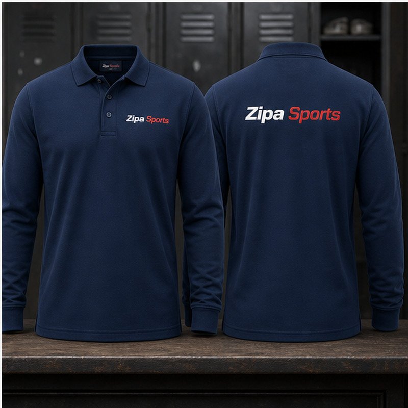 Custom long-sleeve work polo shirts in 220 GSM piqué manufactured by ZipaSports