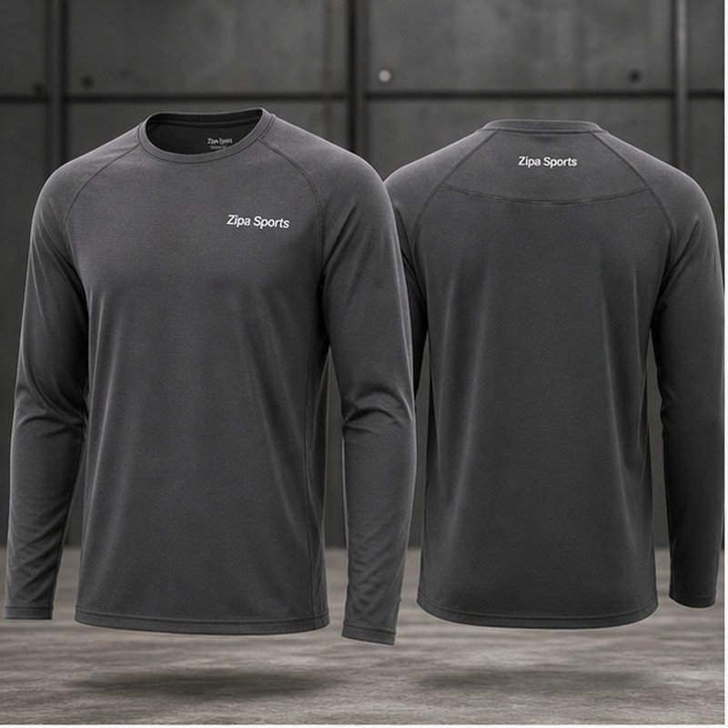 Custom long-sleeve work tees in 200 GSM ring-spun cotton with ribbed cuffs manufactured by ZipaSports