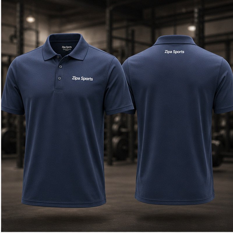 Custom moisture-wicking performance work polo shirts in polyester pin-dot mesh manufactured by ZipaSports