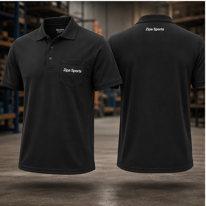 Custom chest pocket work polo shirts in 220 GSM piqué manufactured by ZipaSports