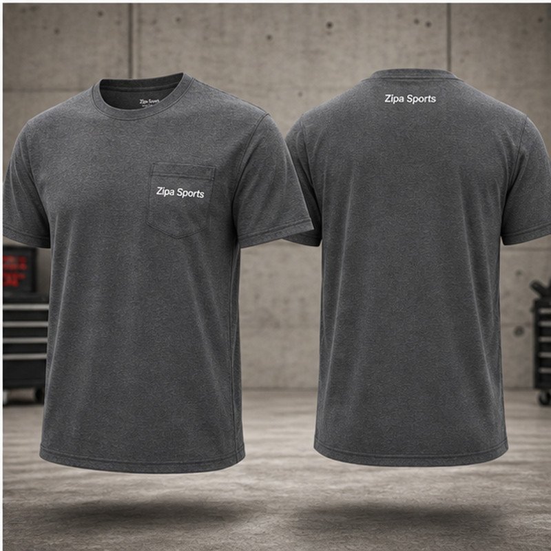 Custom pocket work tees in 200 GSM ring-spun cotton manufactured by ZipaSports