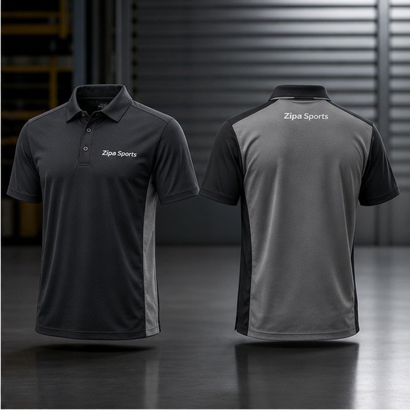 Custom two-tone contrast work polo shirts in 220 GSM piqué manufactured by ZipaSports
