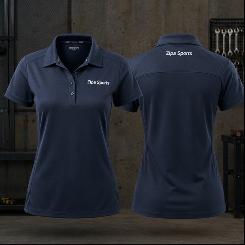 Custom women's work polo shirts in 200 GSM piqué manufactured by ZipaSports