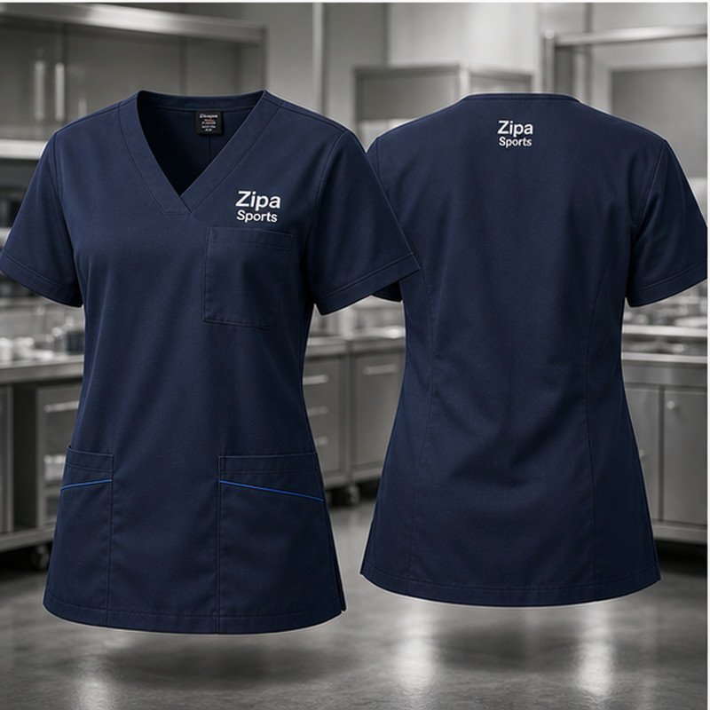 Custom work tunics in 195 GSM poly-cotton with action back manufactured by ZipaSports